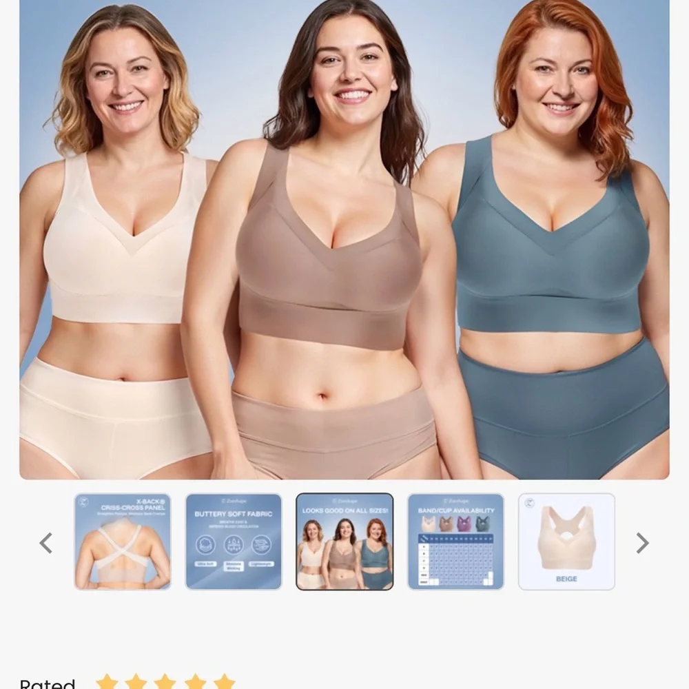 Women's Soft Comfort Bra - Cream, Brown, Blue - Picture 1 of 4